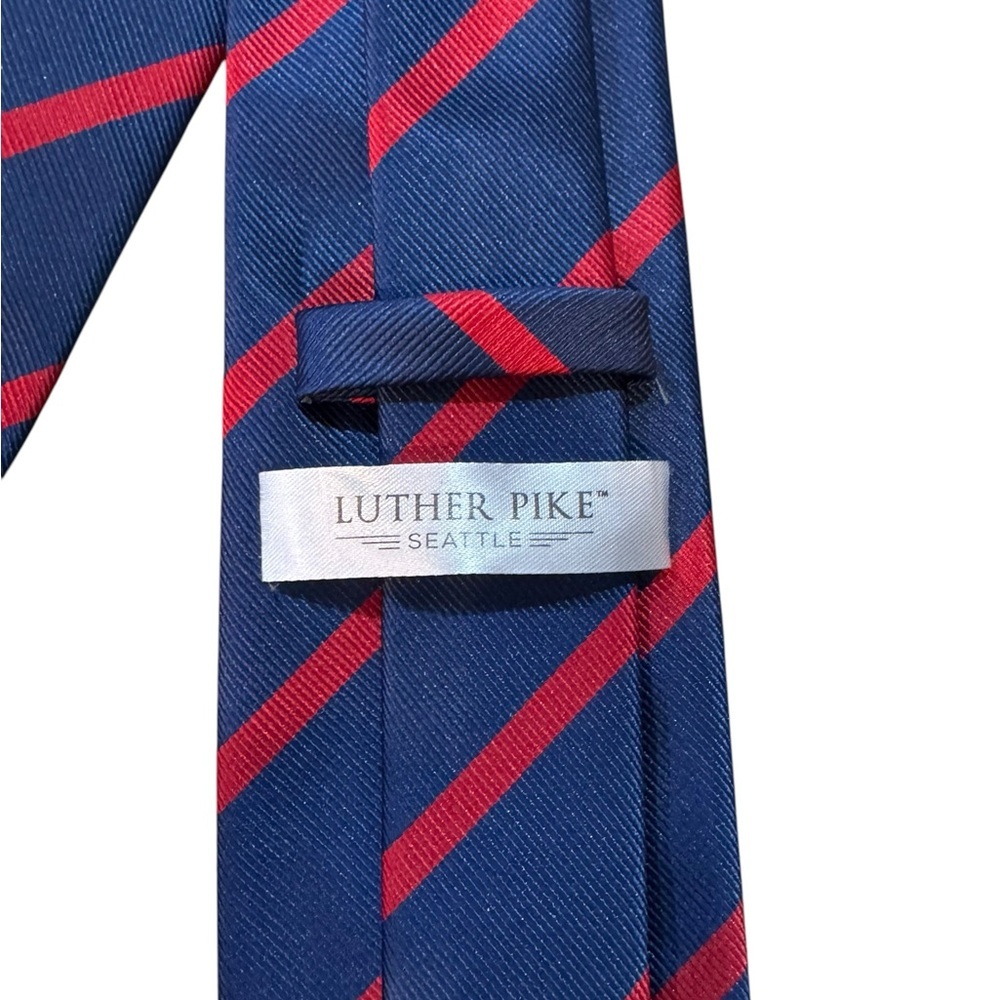 LUTHER PIKE SEATTLE Handmade Blue & Red Striped Tie - Picture 6 of 11